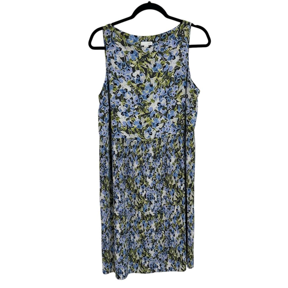 J. Jill Blue Floral Granite Watery Bloom Pleated Sleeveless Dress Womens Medium